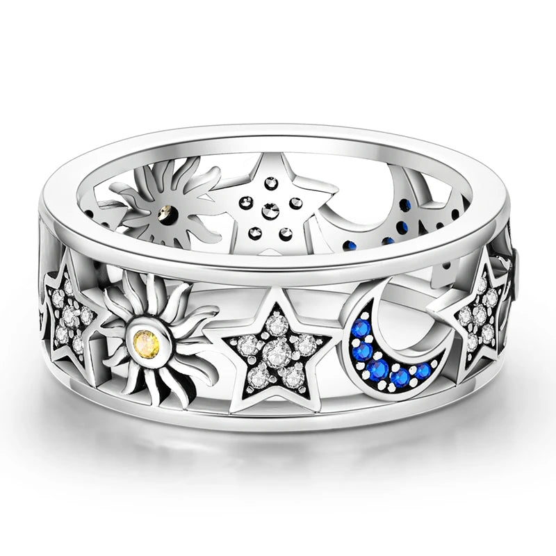 Women Silver Finger Rings for Women Original 925 Sterling Silver Cocktail Ring Geometric Cubic Zircon Heart Wedding Jewelry
