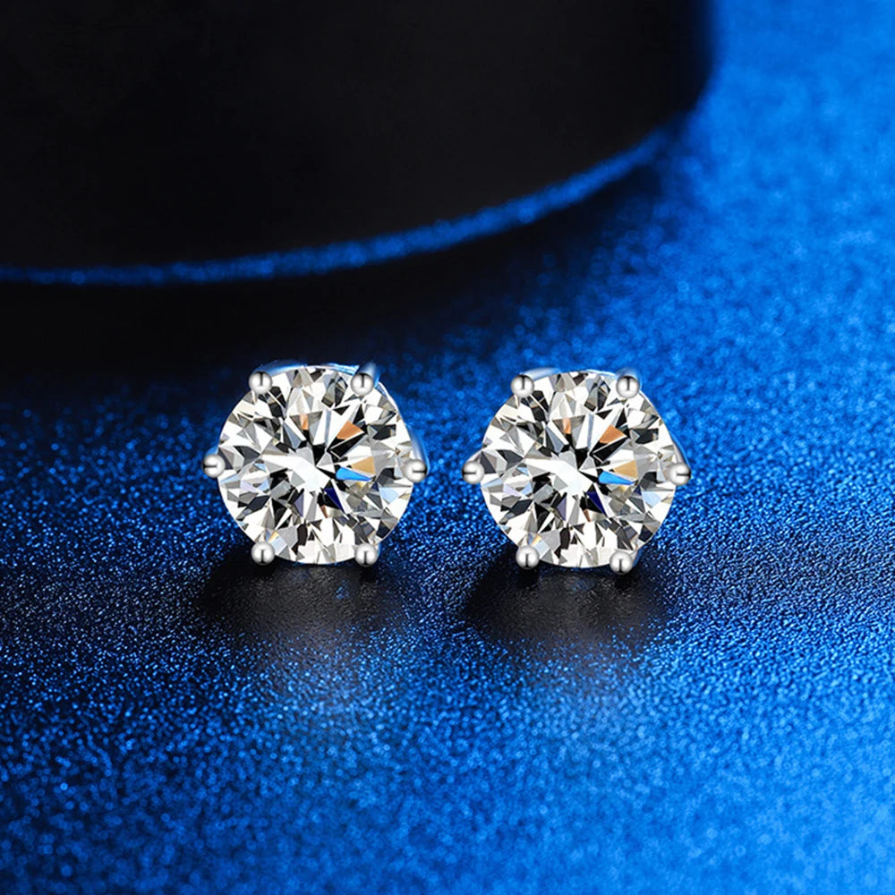 Cbtb 925 Sterling Silver GRA Certified 0.5-3CT Real Moissanite D Color VVS1 Six-jaw Stud Earrings Women Wedding Band Jewelry