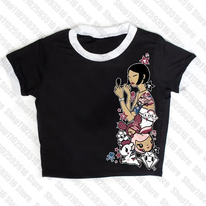 Graphic T Shirts Women's T-shirts 90s Clothes Vintage Crop Top Women Clothing Female Trashy Y2k 2000s Tops Harajuku Gothic Kpop