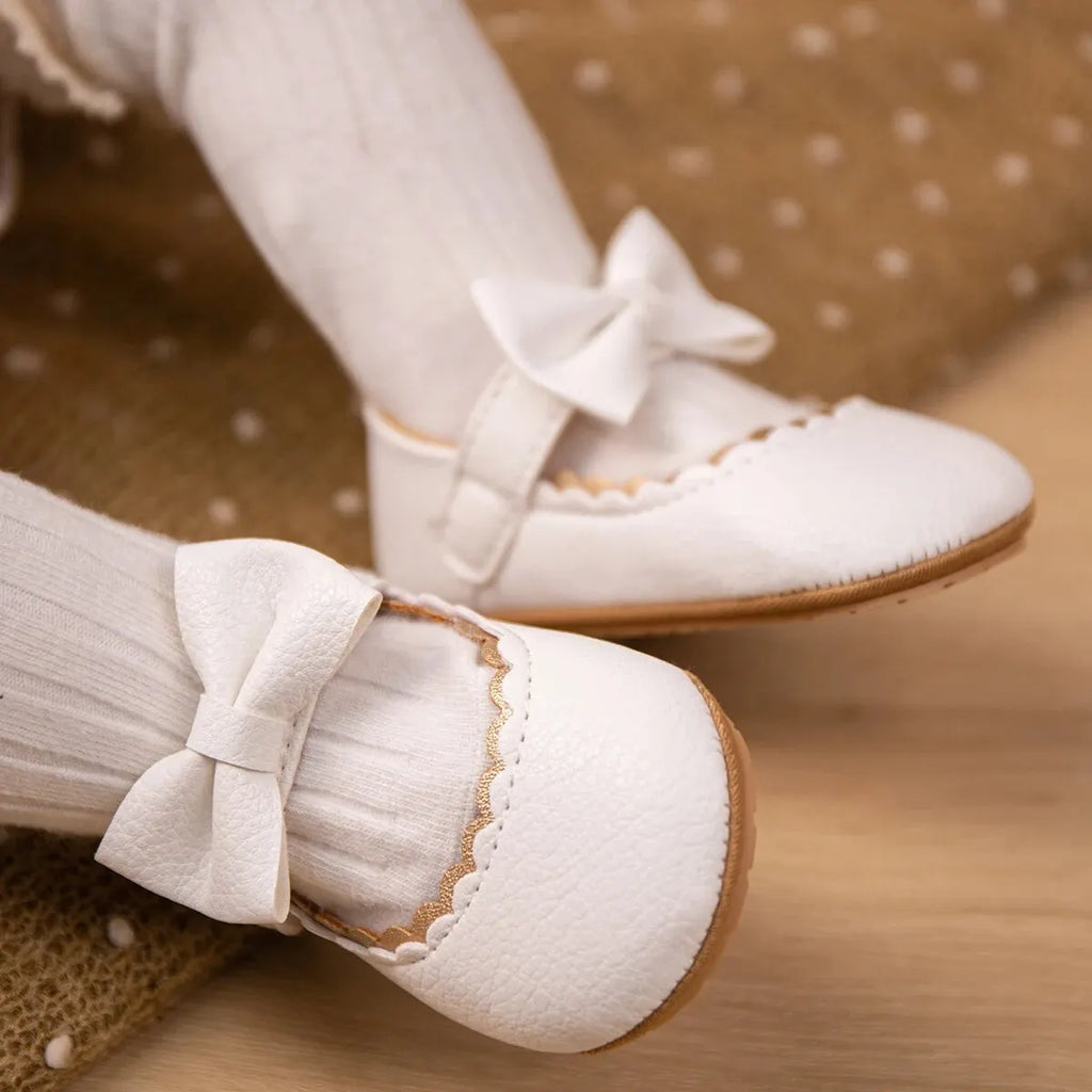 Meckior 2024 New Baby Girls Shoes Bowknot Party Dress First Walker Anti-slip Non-slip Rubber Sole Infants Girl Crib Shoes