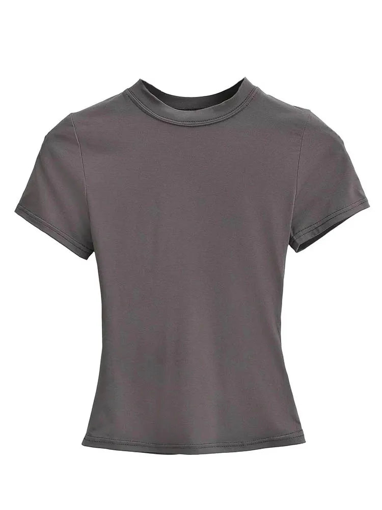 2025 New High Quality Casual T shirt Sexy Slim Short Sleeves Fashion Trend Solid Women Clothing y2k Tops