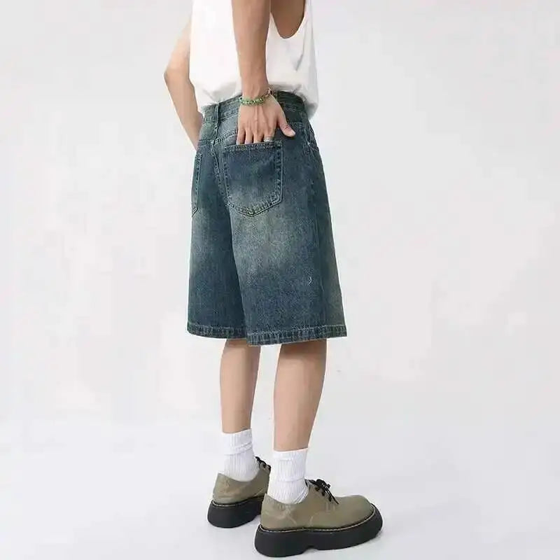 IEFB Summer Denim Shorts Men's Loose Korean Style Retro Short Jeans Fashion Washed Casual Knee Length Pant New Streetwear 9A8588
