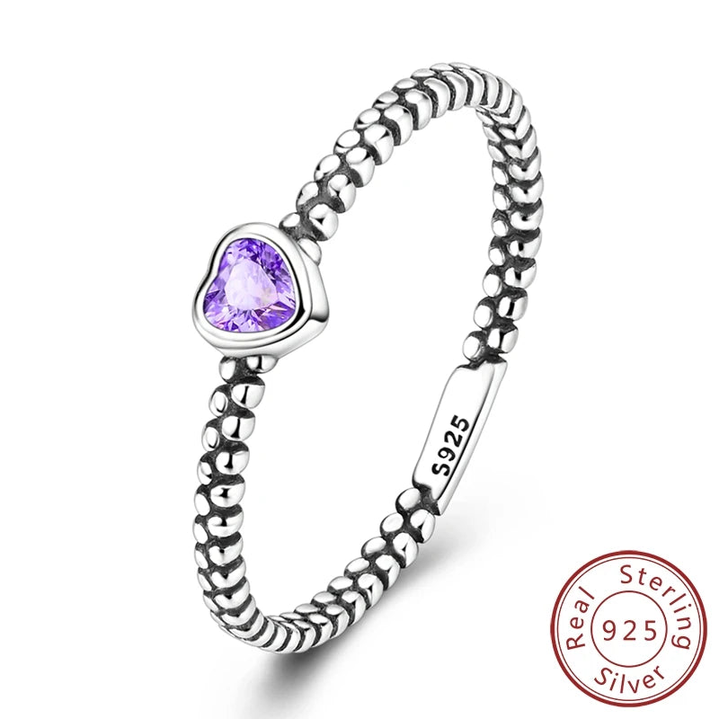Women Silver Finger Rings for Women Original 925 Sterling Silver Cocktail Ring Geometric Cubic Zircon Heart Wedding Jewelry