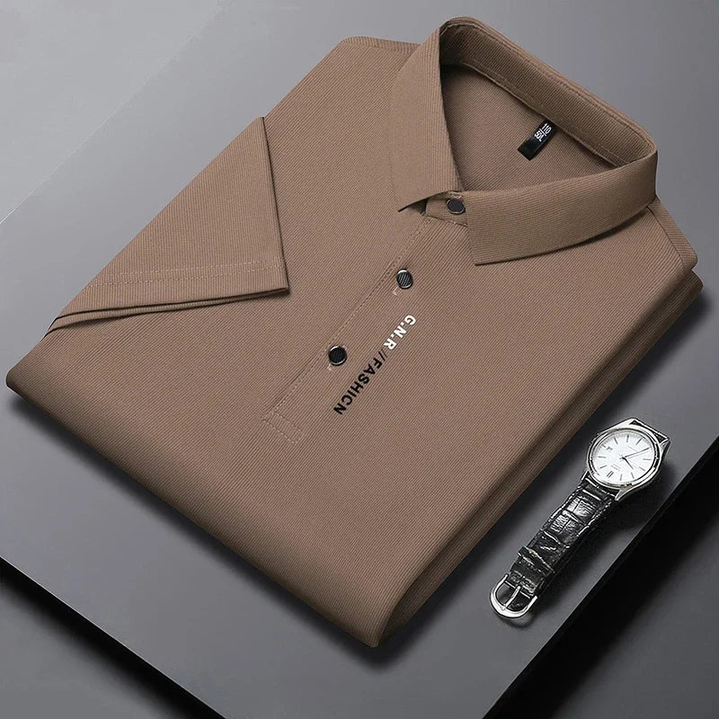 New Men's Short Sleeved Solid Color POLO Shirt Breathable and Comfortable Elastic Top