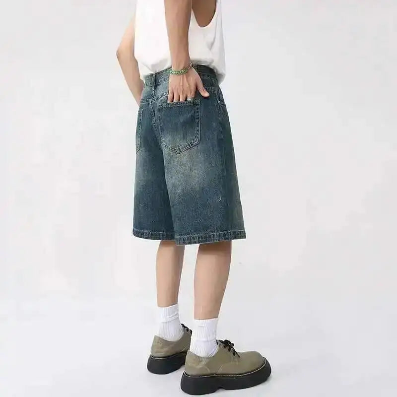 IEFB Summer Denim Shorts Men's Loose Korean Style Retro Short Jeans Fashion Washed Casual Knee Length Pant New Streetwear 9A8588