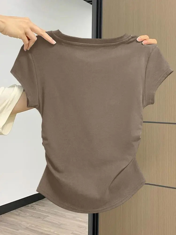 Women Summer Short Sleeved Top for Fashion Versatile Base Shirt Slim Fit Round Neck T-shirt Casual and Sexy Breathable and Cool