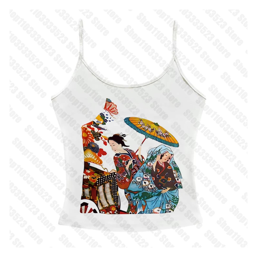 Harajuku Gothic Retro Y2K Style Crop Top Graphics Print Tank Vintage Aesthetic Grunge Short Sleeve Tanks Women Streetwear Vest