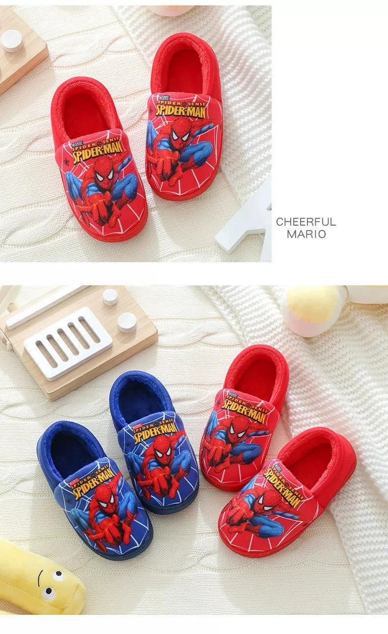 Marvel Boys Girls Cartoon Spider Man Kids Cotton Slippers Toddler Winter Warm Princess Women Men Indoor Bedroom Home Shoes