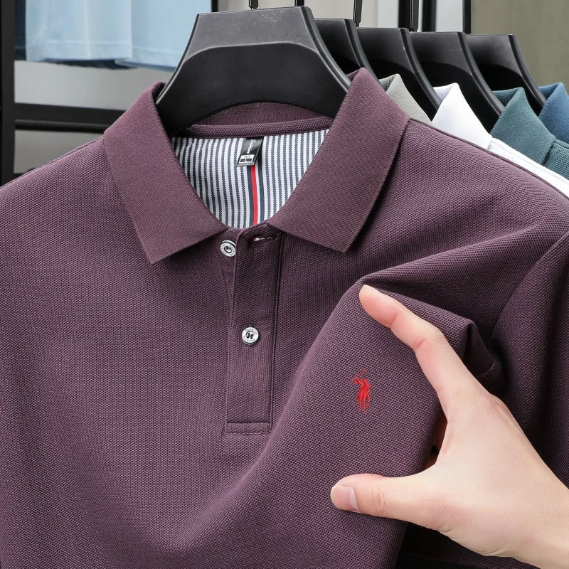 100% pure cotton men's breathable short sleeve T-shirt high-end luxury brand embroidered loose casual summer business polo shirt