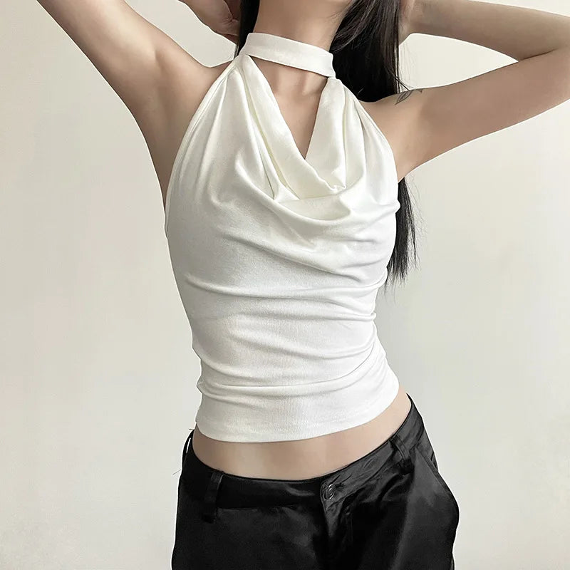 Solid Color Simple Casual All-match Cool Confident Sexy Beautiful High Street Summer Travel Women's Thin Halter Vest