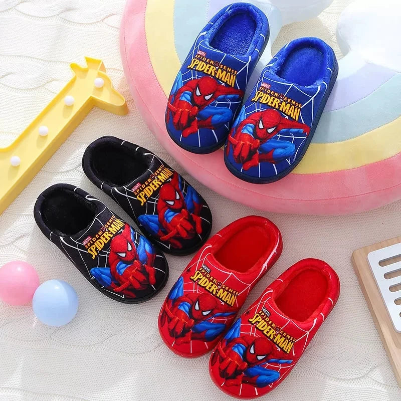 Marvel Boys Girls Cartoon Spider Man Kids Cotton Slippers Toddler Winter Warm Princess Women Men Indoor Bedroom Home Shoes