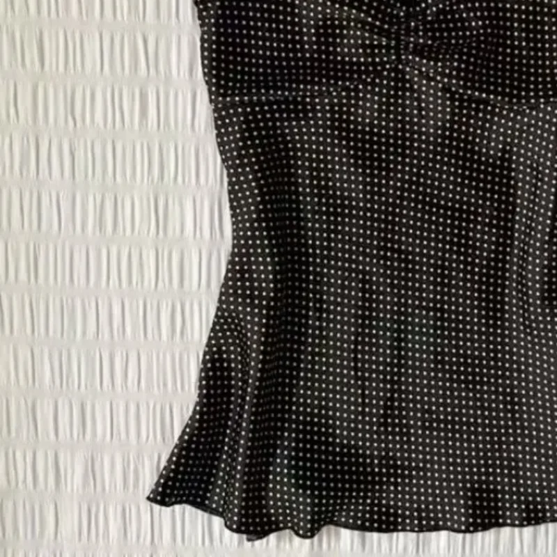French Vintage Polka Dot Camisole Vest Women Summer Folds Sleeveless Y2k Crop Halter Tops Sweet hottie Slim Outerwear Tanks