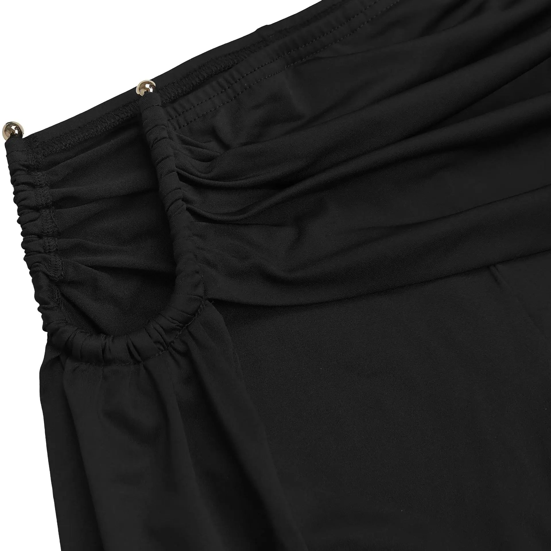 Weird Puss Ruched 2 Piece Set Women Sexy Halter Backless Bra+Metal Casp Ribbon Flared Pants Matching Party Club Stretch Outfits
