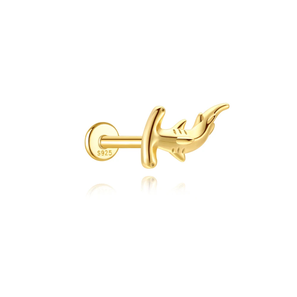 CANNER 1PC 925 Sterling Silver Crown Horse Eye Zircon Heart Flat Head Cartilage Piercing Stud Earring For Women Claasic Earring