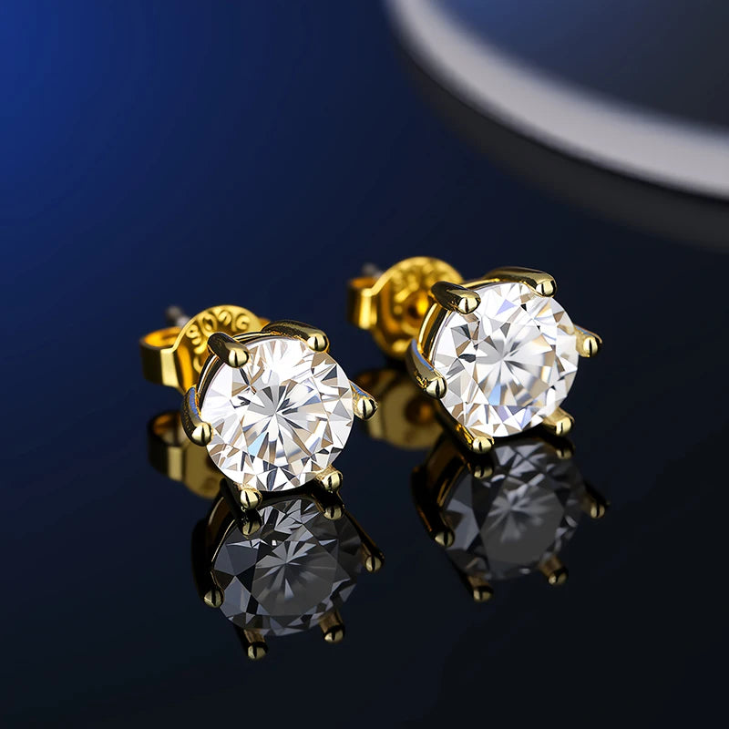 100% Real Sterling Silver S925 Moissanite Earrings Stud  With 2 Certificate D VVS1 Pass Diamond Test Pen For Women Men Jewelry