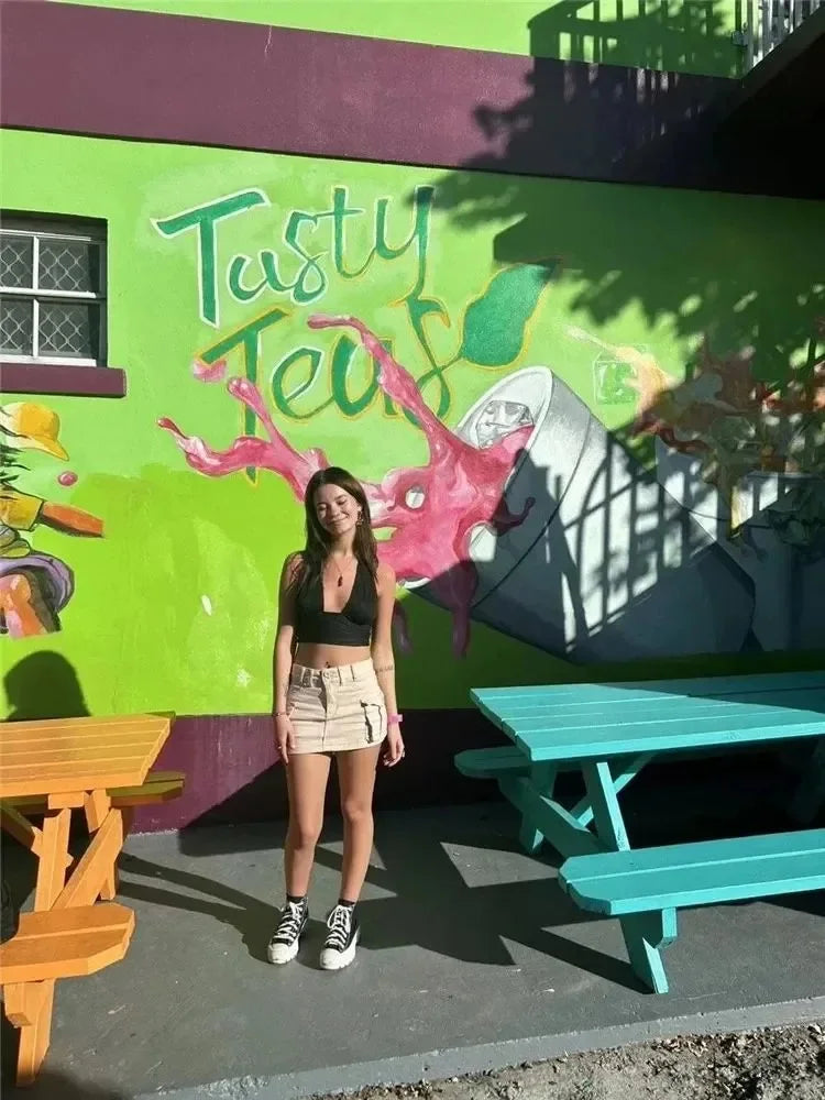 Solid White Backless Crop Halter Top Women Summer Y2K Club Grunge Clothes Deep V-neck Backless Sleeveless Tank Top Streetwear