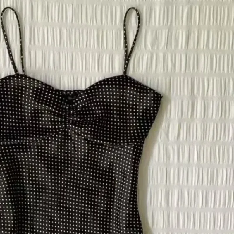 French Vintage Polka Dot Camisole Vest Women Summer Folds Sleeveless Y2k Crop Halter Tops Sweet hottie Slim Outerwear Tanks