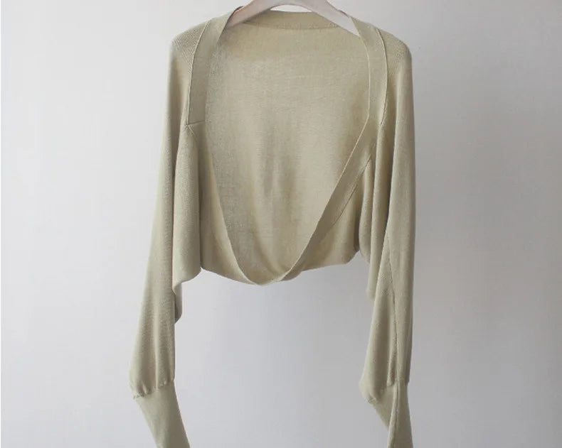 Autumn New Ice Silk Sun Protection Knitted Cardigan Strap Outer Shawl Batwing Sleeve Cover up Top Women's Fashion Trend