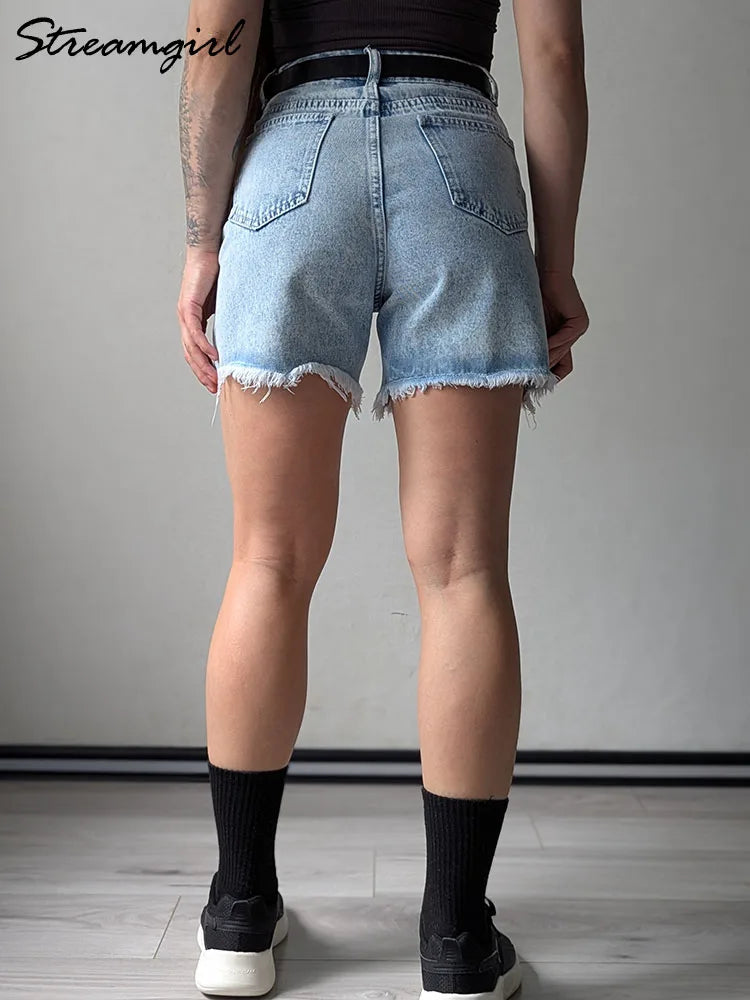 Streamgirl Blue Women's Denim Shorts Summer High Waist Casual Chic Loose Jean Shorts For Women Summer 2025 Denim Short Femme