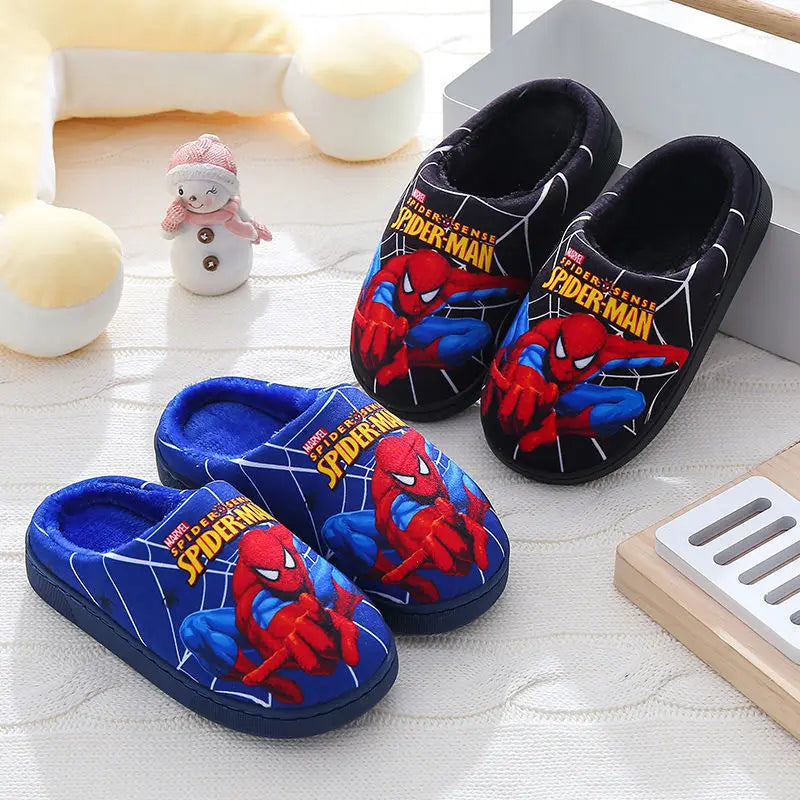 Marvel Boys Girls Cartoon Spider Man Kids Cotton Slippers Toddler Winter Warm Princess Women Men Indoor Bedroom Home Shoes