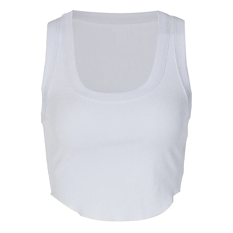 Ribbed Square Neck White Sexy Slim Y2K Crop Tank Top Summer Women Goth Clothes Streetwear Vacation Casual Wholesale