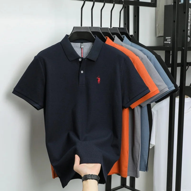 100% pure cotton men's breathable short sleeve T-shirt high-end luxury brand embroidered loose casual summer business polo shirt