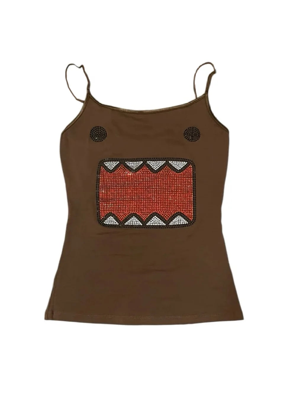 Harajuku Style Retro Rhinestone Cartoon Tank Top Womens Summer Casual Slim Fit Short Cut Crop Top