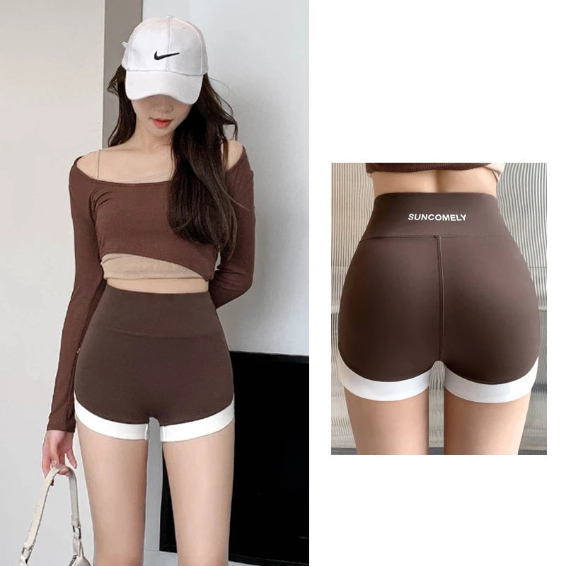 Summer wearing thin contrasting shorts leggings high waisted Barbie safety pants three point no awkward line shark pants for