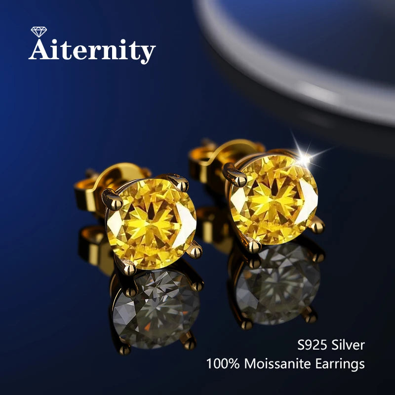 100% Real Sterling Silver S925 Moissanite Earrings Stud  With 2 Certificate D VVS1 Pass Diamond Test Pen For Women Men Jewelry