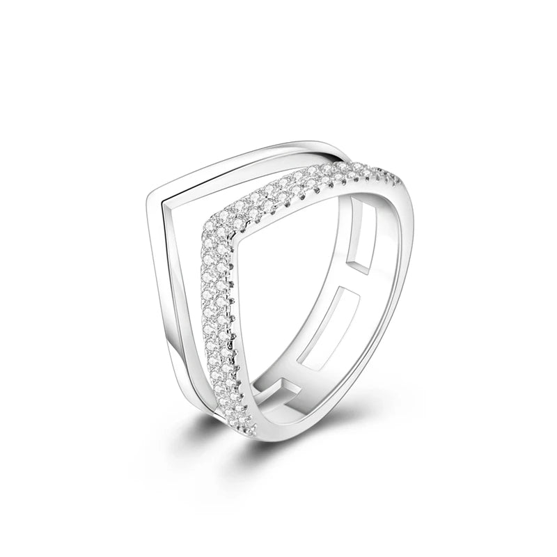 Women Silver Finger Rings for Women Original 925 Sterling Silver Cocktail Ring Geometric Cubic Zircon Heart Wedding Jewelry
