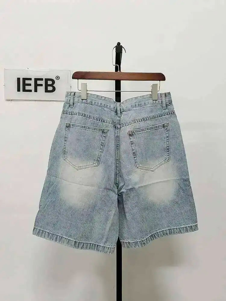 IEFB Summer Denim Shorts Men's Loose Korean Style Retro Short Jeans Fashion Washed Casual Knee Length Pant New Streetwear 9A8588