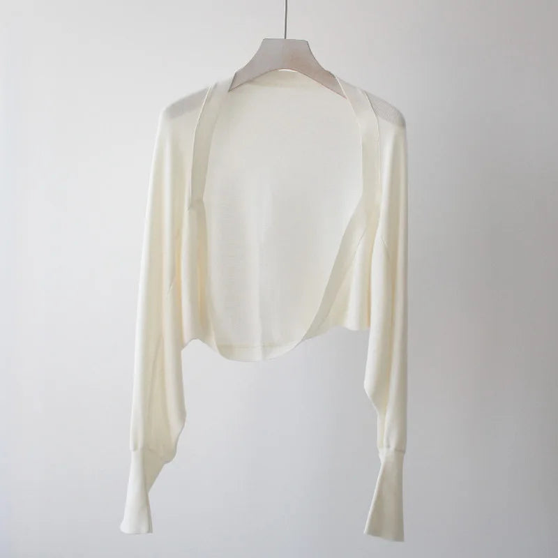 Autumn New Ice Silk Sun Protection Knitted Cardigan Strap Outer Shawl Batwing Sleeve Cover up Top Women's Fashion Trend