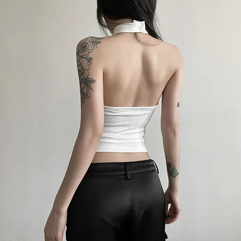 Solid Color Simple Casual All-match Cool Confident Sexy Beautiful High Street Summer Travel Women's Thin Halter Vest