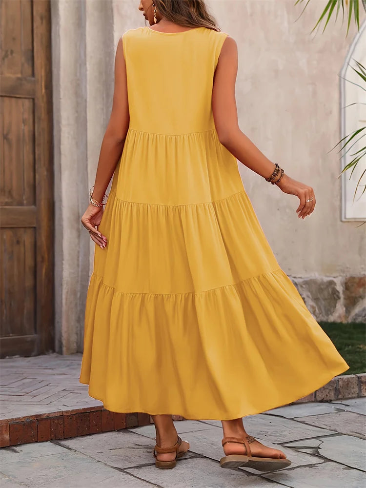 2024 Women Dress Summer Casual Brand Dresses Elegant Yellow Black Dress Femme