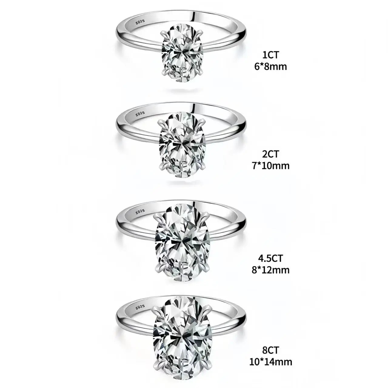 925 Sterling Silver 1-8Ct Zircon Gorgeous Shiny Oval Stone Ring for Women Engagement Wedding Luxury High Quality Fine Jewelry