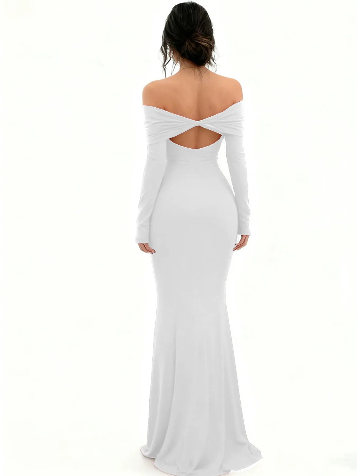 Women's Off-Shoulder Bodycon Dress - Long Sleeve High Slit Bandage Dress, Chic Figure-Hugging Midi