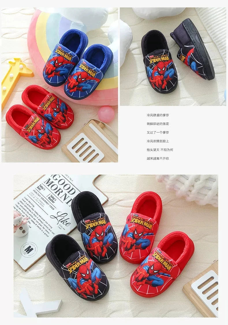 Marvel Boys Girls Cartoon Spider Man Kids Cotton Slippers Toddler Winter Warm Princess Women Men Indoor Bedroom Home Shoes