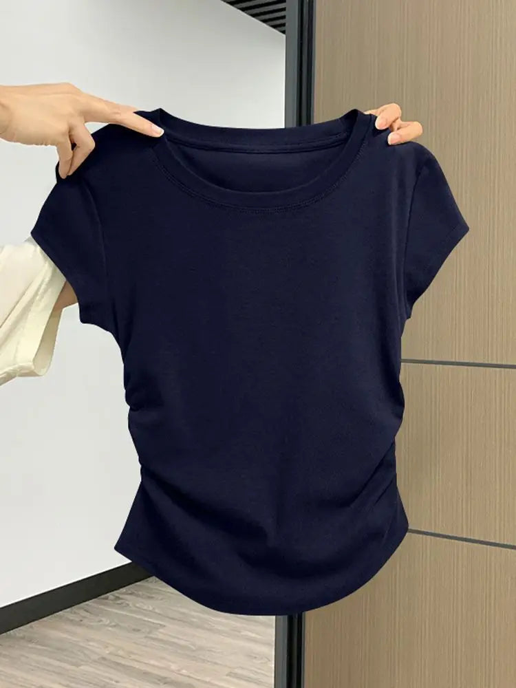 Women Summer Short Sleeved Top for Fashion Versatile Base Shirt Slim Fit Round Neck T-shirt Casual and Sexy Breathable and Cool