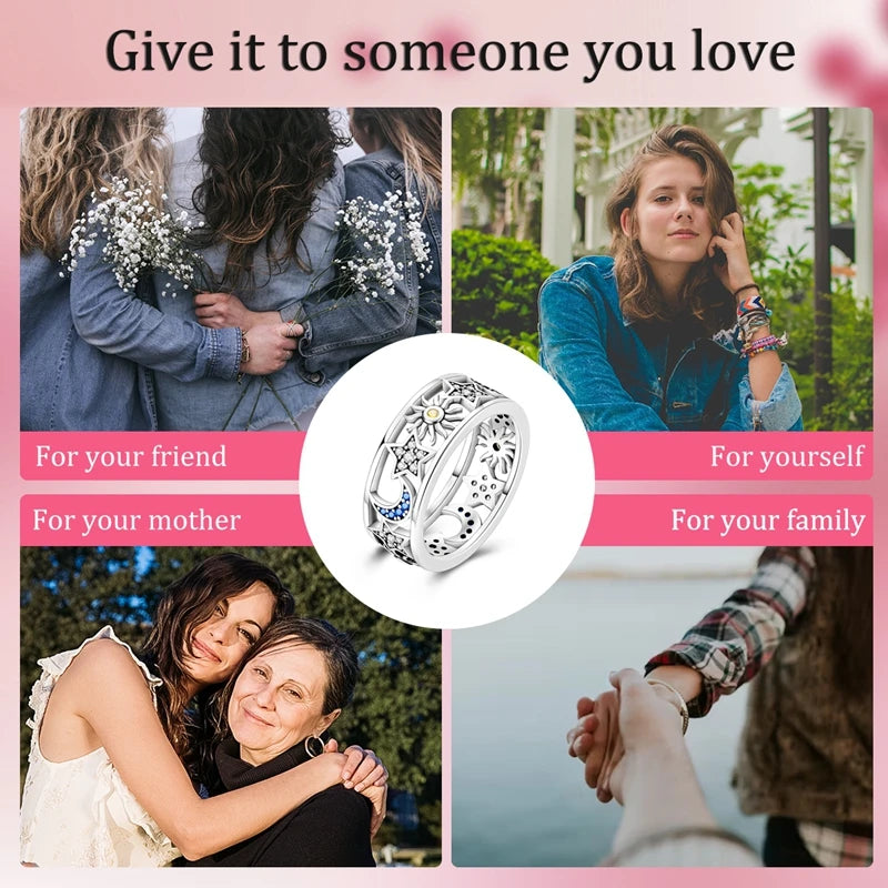 Women Silver Finger Rings for Women Original 925 Sterling Silver Cocktail Ring Geometric Cubic Zircon Heart Wedding Jewelry