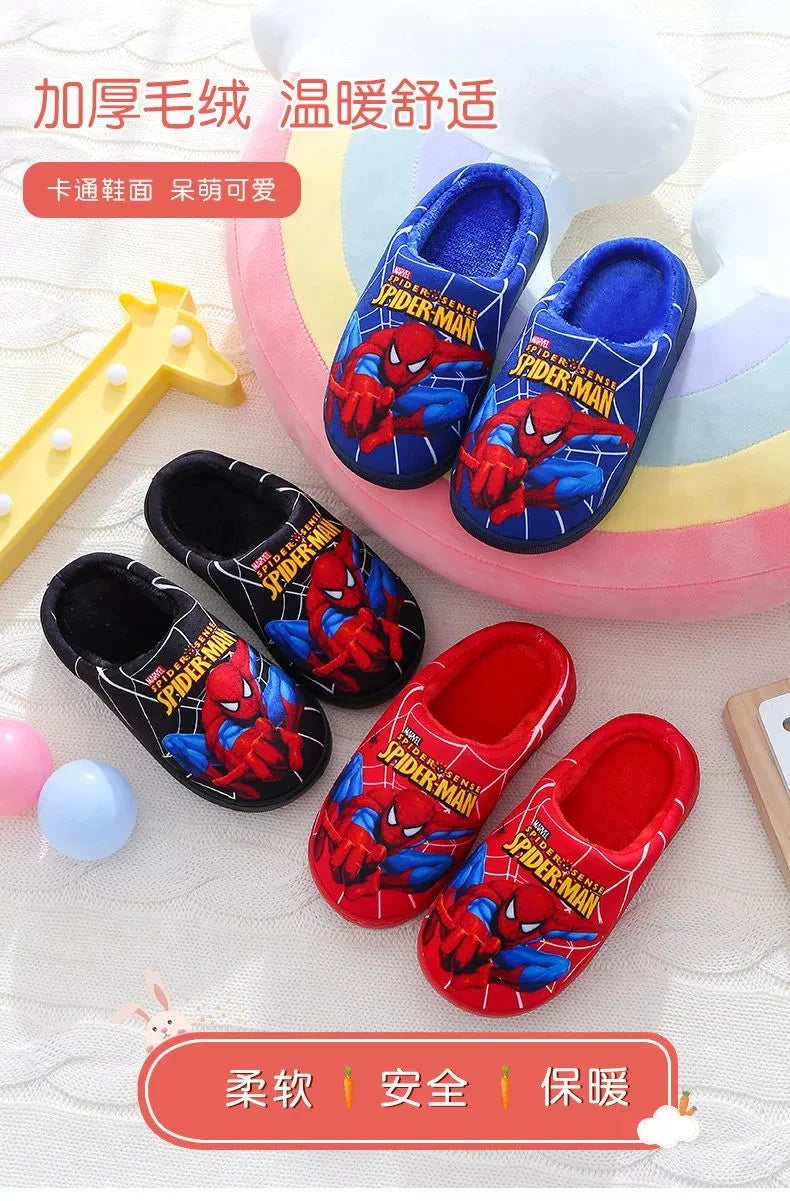 Marvel Boys Girls Cartoon Spider Man Kids Cotton Slippers Toddler Winter Warm Princess Women Men Indoor Bedroom Home Shoes