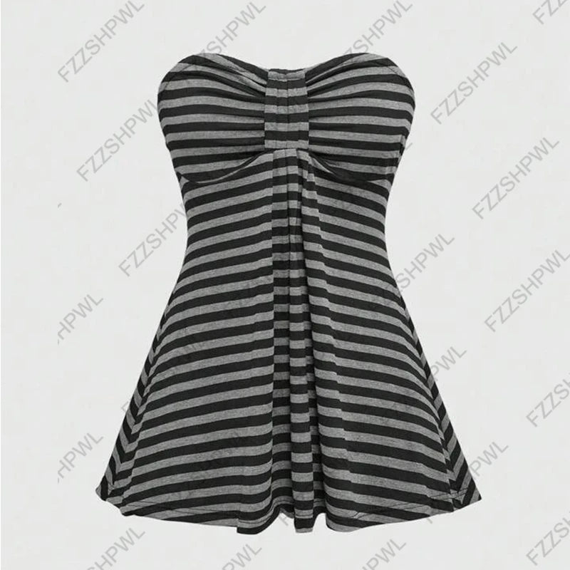 Y2K Women Short Sleeve T-Shirt Striped Aesthetic Harajuku Street Punk High Street Trash Emo Girls Daily Casual Commuter Crop Top