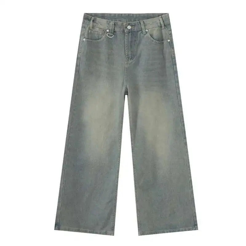 IEFB Vintage Camouflage Men's Jeans Fashion Washed Casual Wide Leg Denim Pants Autumn Winter Loose Male Trousers Old Blue 9C354