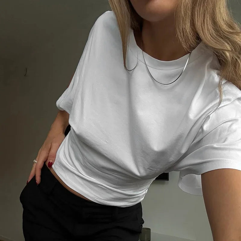 Gray Cropped T-shirt Women's O-neck Corset Tops Fashion Casual Solid Streetwear Spring Summer Short Tee Shirts for Girls