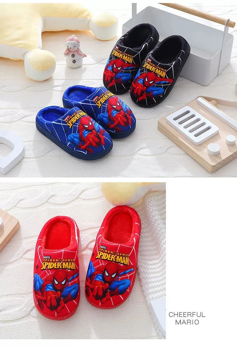 Marvel Boys Girls Cartoon Spider Man Kids Cotton Slippers Toddler Winter Warm Princess Women Men Indoor Bedroom Home Shoes