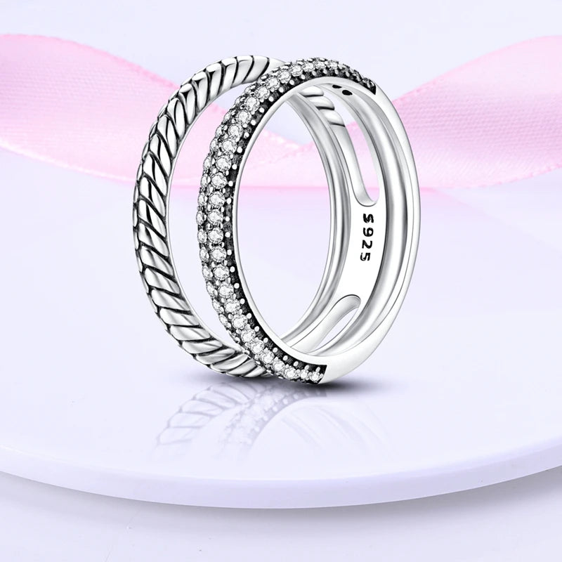 Women Silver Finger Rings for Women Original 925 Sterling Silver Cocktail Ring Geometric Cubic Zircon Heart Wedding Jewelry