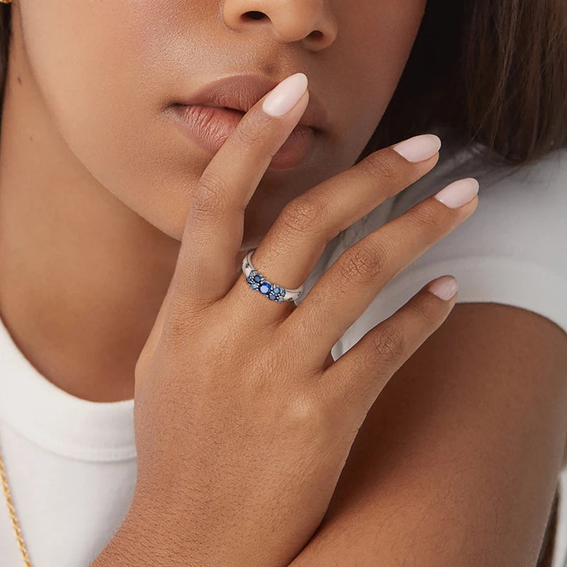 Women Silver Finger Rings for Women Original 925 Sterling Silver Cocktail Ring Geometric Cubic Zircon Heart Wedding Jewelry