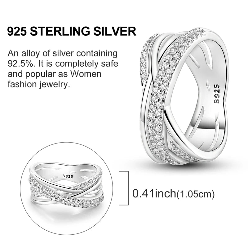Women Silver Finger Rings for Women Original 925 Sterling Silver Cocktail Ring Geometric Cubic Zircon Heart Wedding Jewelry