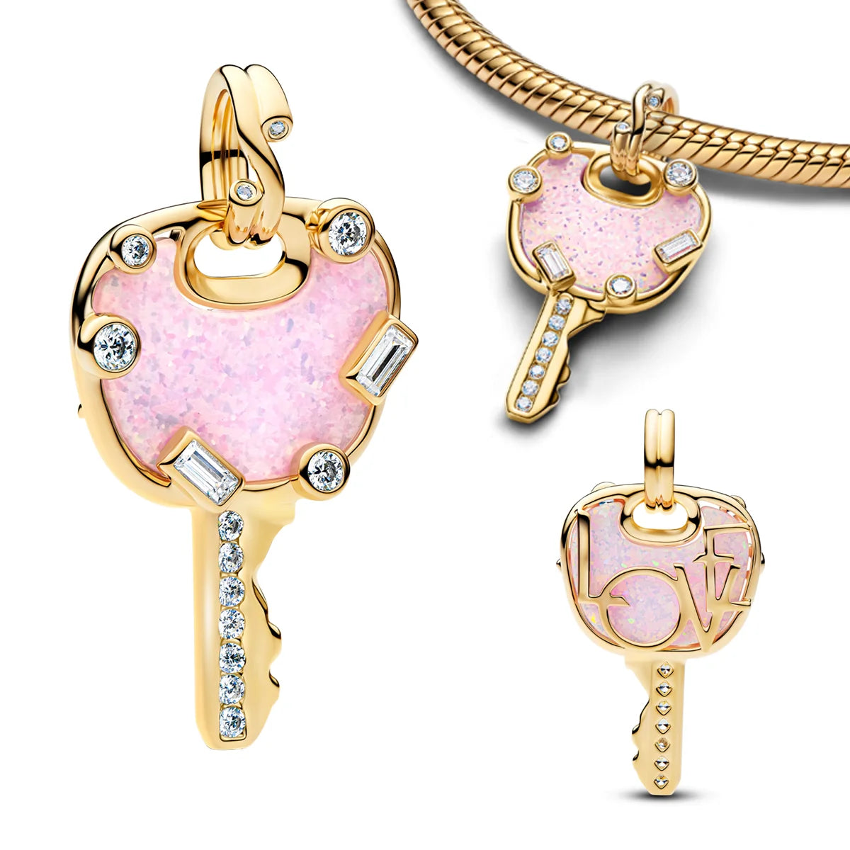 925 Sterling Silver Heart Shaped Key Lock Couple Charms Enamel Insect Pendent Horseshoe Floral Beads Fit Bracelet Custom Gift