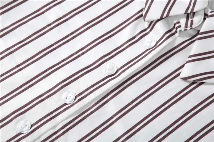 Weird Puss Stripes Print 2-Piece Set Women Tracksuit Crop Blouse+Peach Hip Skirts Matching Streetwear Office Elegant Outfits