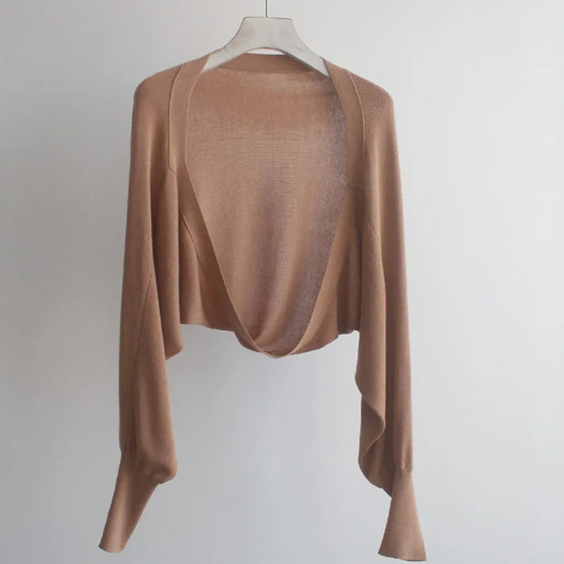 Autumn New Ice Silk Sun Protection Knitted Cardigan Strap Outer Shawl Batwing Sleeve Cover up Top Women's Fashion Trend